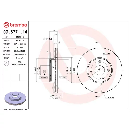 Brzdový kotúč BREMBO 09.6771.14