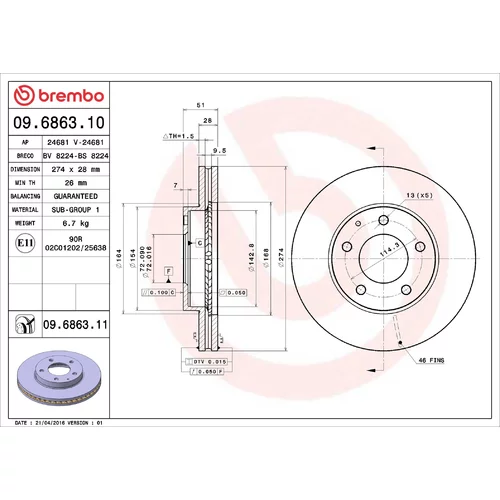 Brzdový kotúč BREMBO 09.6863.11