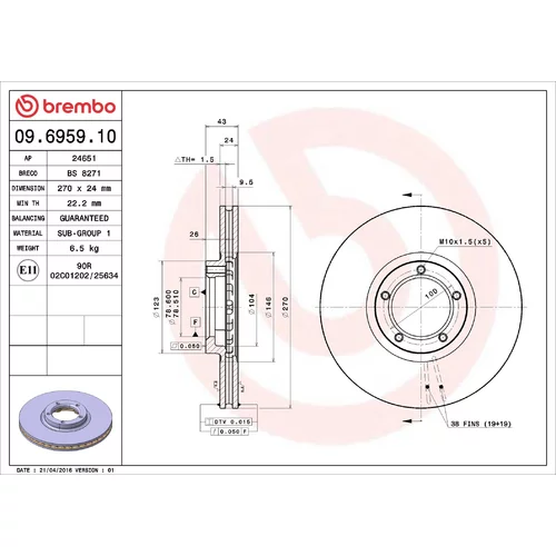 Brzdový kotúč BREMBO 09.6959.10