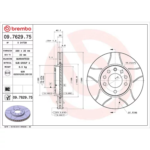 Brzdový kotúč BREMBO 09.7629.75