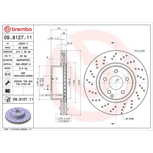 Brzdový kotúč BREMBO 09.8127.11