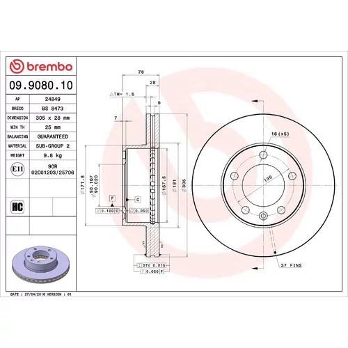 Brzdový kotúč BREMBO 09.9080.10