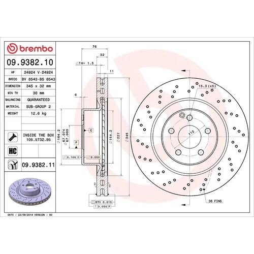 Brzdový kotúč BREMBO 09.9382.11