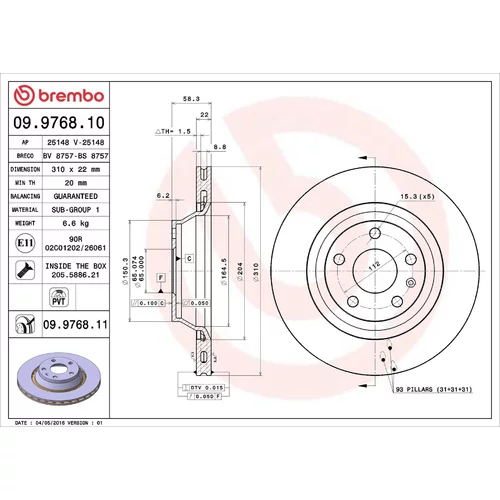 Brzdový kotúč BREMBO 09.9768.11