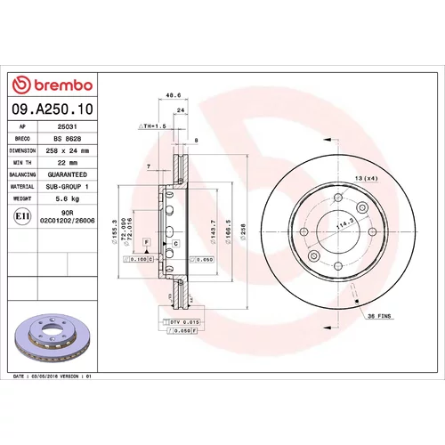 Brzdový kotúč BREMBO 09.A250.10