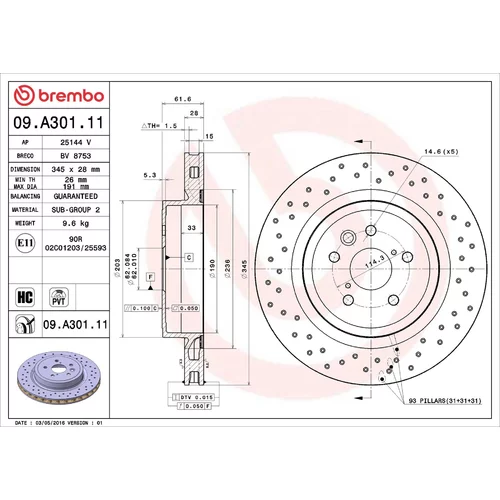 Brzdový kotúč BREMBO 09.A301.11