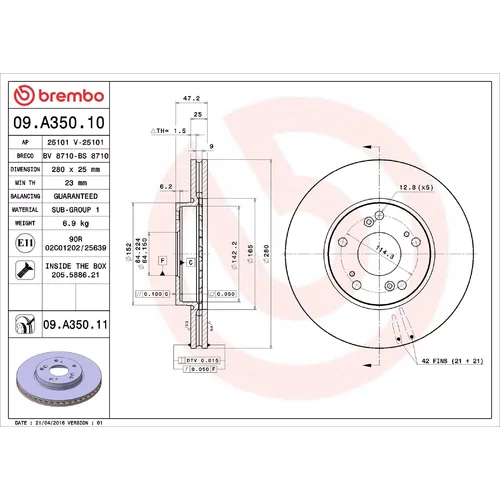 Brzdový kotúč BREMBO 09.A350.11