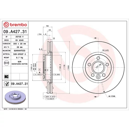 Brzdový kotúč BREMBO 09.A427.31