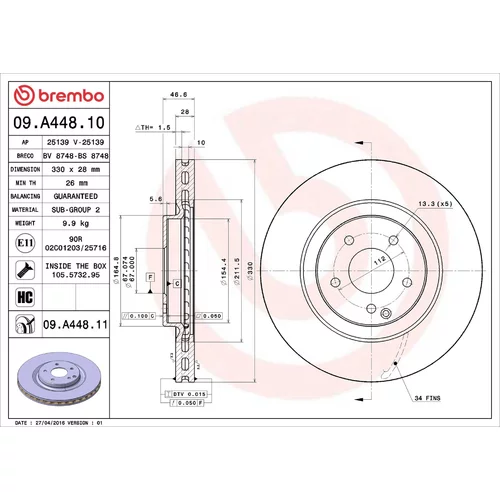 Brzdový kotúč BREMBO 09.A448.11