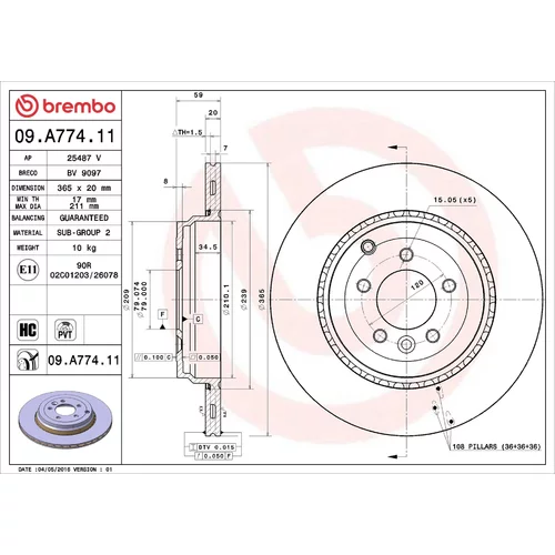 Brzdový kotúč BREMBO 09.A774.11