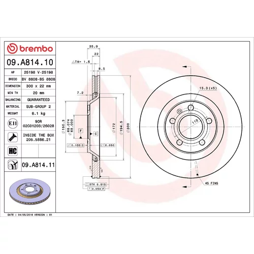 Brzdový kotúč BREMBO 09.A814.11