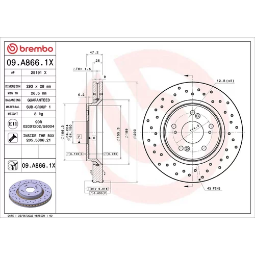 Brzdový kotúč BREMBO 09.A866.1X