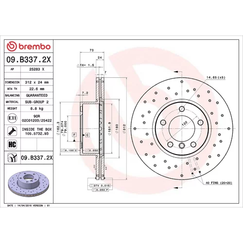 Brzdový kotúč BREMBO 09.B337.2X