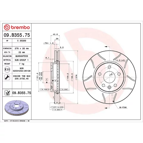Brzdový kotúč BREMBO 09.B355.75