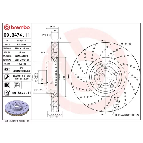 Brzdový kotúč BREMBO 09.B474.11