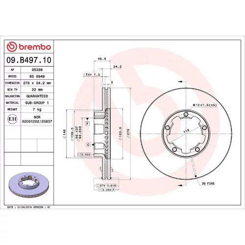 Brzdový kotúč BREMBO 09.B497.10