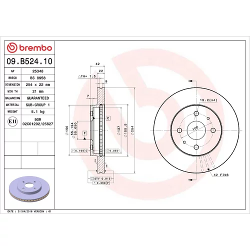 Brzdový kotúč BREMBO 09.B524.10