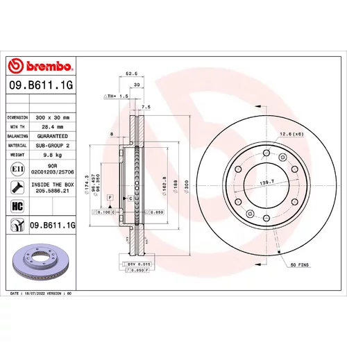 Brzdový kotúč BREMBO 09.B611.1G
