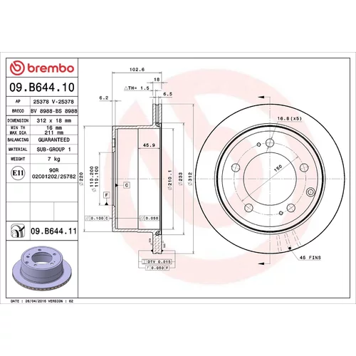 Brzdový kotúč 09.B644.11 /BREMBO/