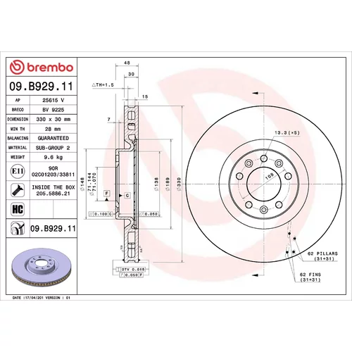 Brzdový kotúč BREMBO 09.B929.11