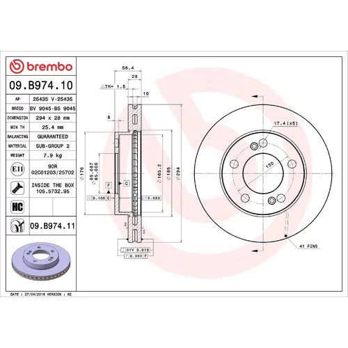 Brzdový kotúč BREMBO 09.B974.11