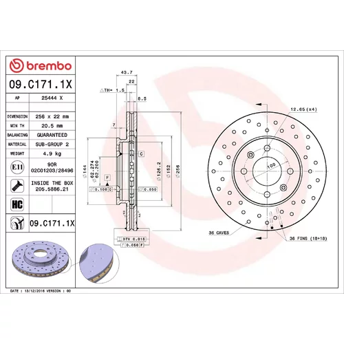Brzdový kotúč BREMBO 09.C171.1X