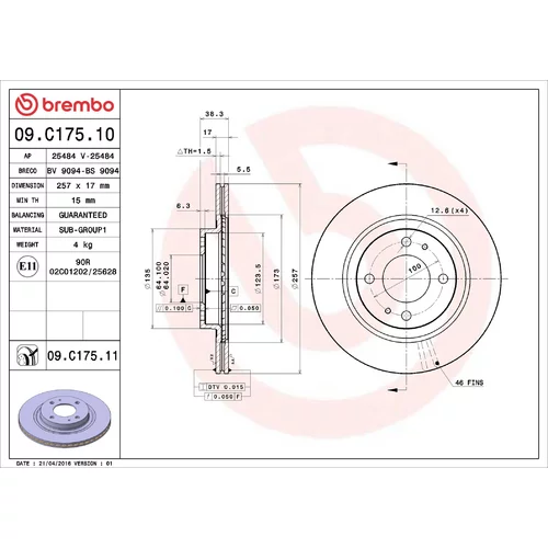 Brzdový kotúč BREMBO 09.C175.11