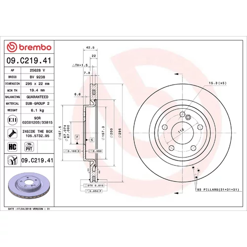 Brzdový kotúč BREMBO 09.C219.41