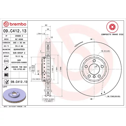 Brzdový kotúč BREMBO 09.C412.13