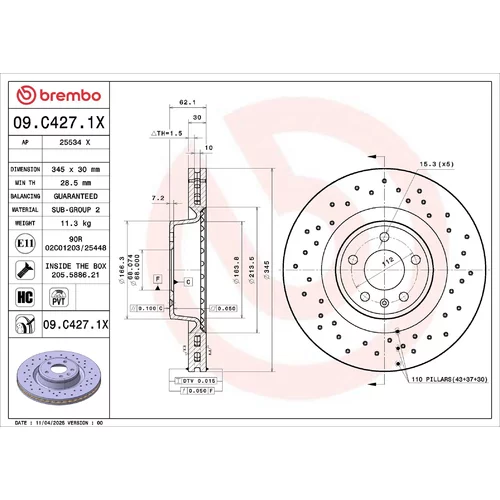 Brzdový kotúč BREMBO 09.C427.1X