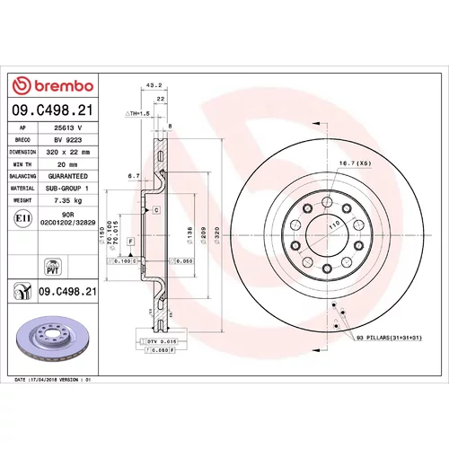 Brzdový kotúč BREMBO 09.C498.21