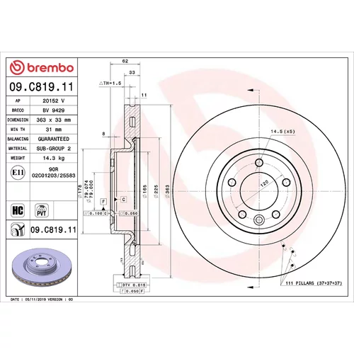 Brzdový kotúč BREMBO 09.C819.11