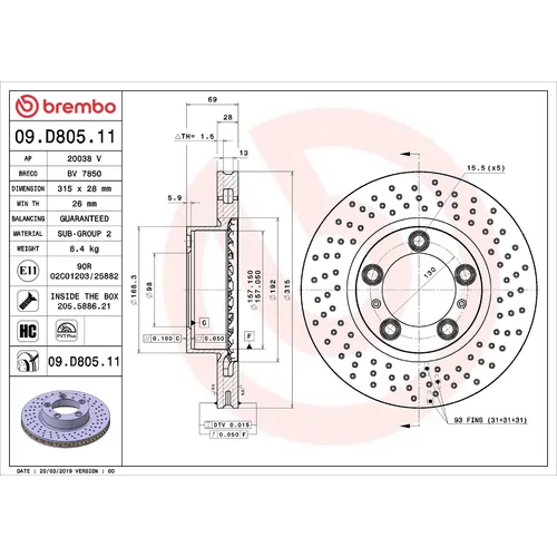 Brzdový kotúč BREMBO 09.D805.11