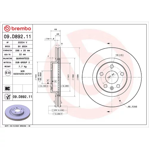 Brzdový kotúč BREMBO 09.D892.11