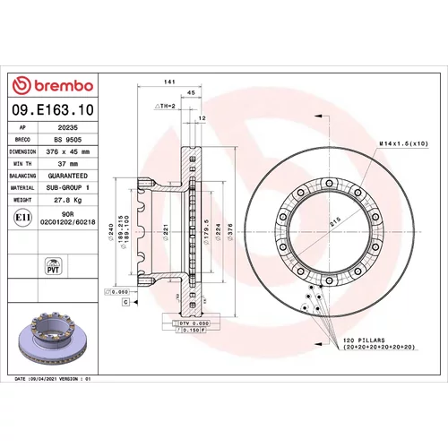 Brzdový kotúč BREMBO 09.E163.10