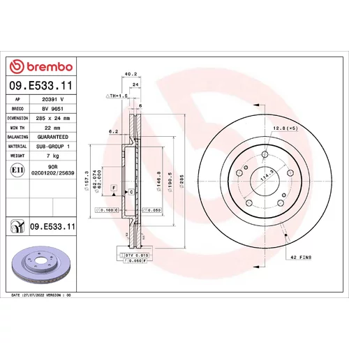 Brzdový kotúč BREMBO 09.E533.11