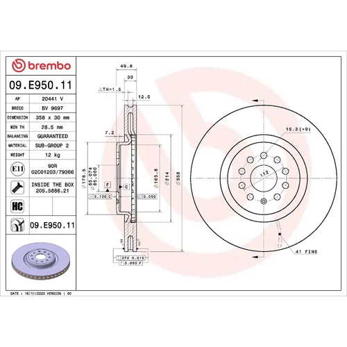 Brzdový kotúč BREMBO 09.E950.11