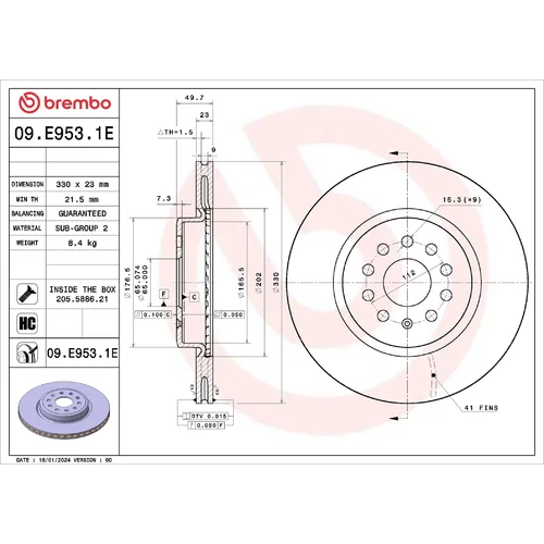 Brzdový kotúč BREMBO 09.E953.1E
