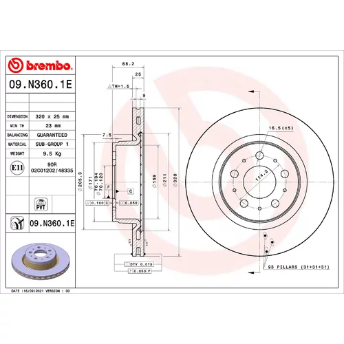 Brzdový kotúč BREMBO 09.N360.1E