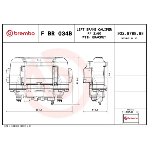 Brzdový strmeň F BR 034B /BREMBO/ - obr. 1