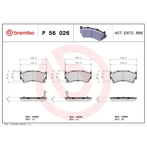 Sada brzdových platničiek kotúčovej brzdy BREMBO P 56 026
