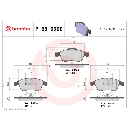Sada brzdových platničiek kotúčovej brzdy BREMBO P 68 050E