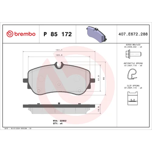 Sada brzdových platničiek kotúčovej brzdy BREMBO P 85 172
