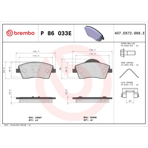 Sada brzdových platničiek kotúčovej brzdy BREMBO P 86 033E