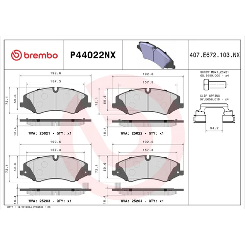 Sada brzdových platničiek kotúčovej brzdy BREMBO P44022NX
