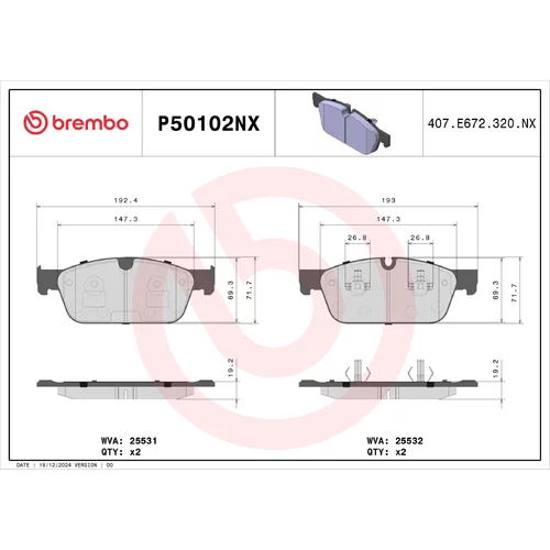 Sada brzdových platničiek kotúčovej brzdy BREMBO P50102NX