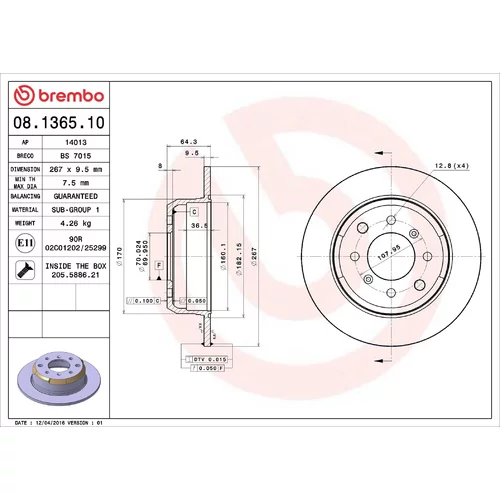 Brzdový kotúč BREMBO 08.1365.10