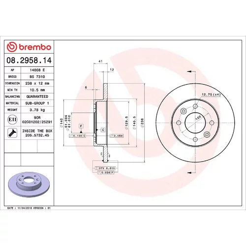 Brzdový kotúč BREMBO 08.2958.14
