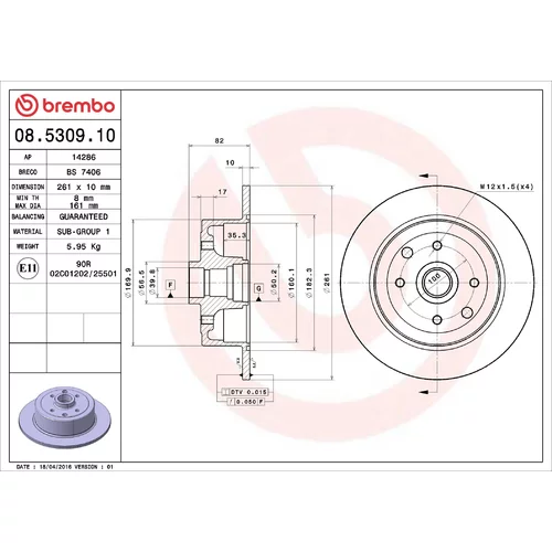 Brzdový kotúč BREMBO 08.5309.10