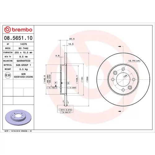 Brzdový kotúč BREMBO 08.5651.10